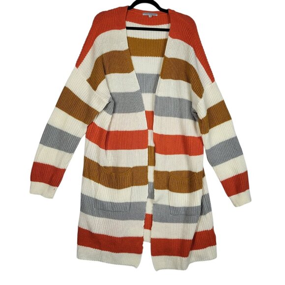 Miss Sparkling Striped Cardigan Women's 2XL Orange Long Lines Pumpkin Patch Fall - Picture 2 of 8